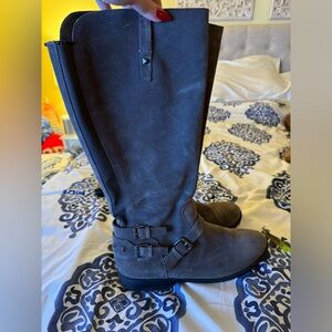 Gray Suede Tall Boots - Wide Calf